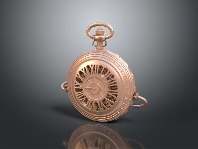 Golden Vintage Pocket Watch With Intricate Gear Design And Classic Mechanical Details 3d model
