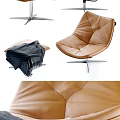 Elegant Leather Lounge Chair With Modern Metal Base Ottoman And Cozy Throw Blanket