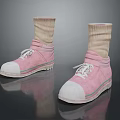 Pair of Pink Lace Up Casual Shoes With Beige Long Socks And White Soles