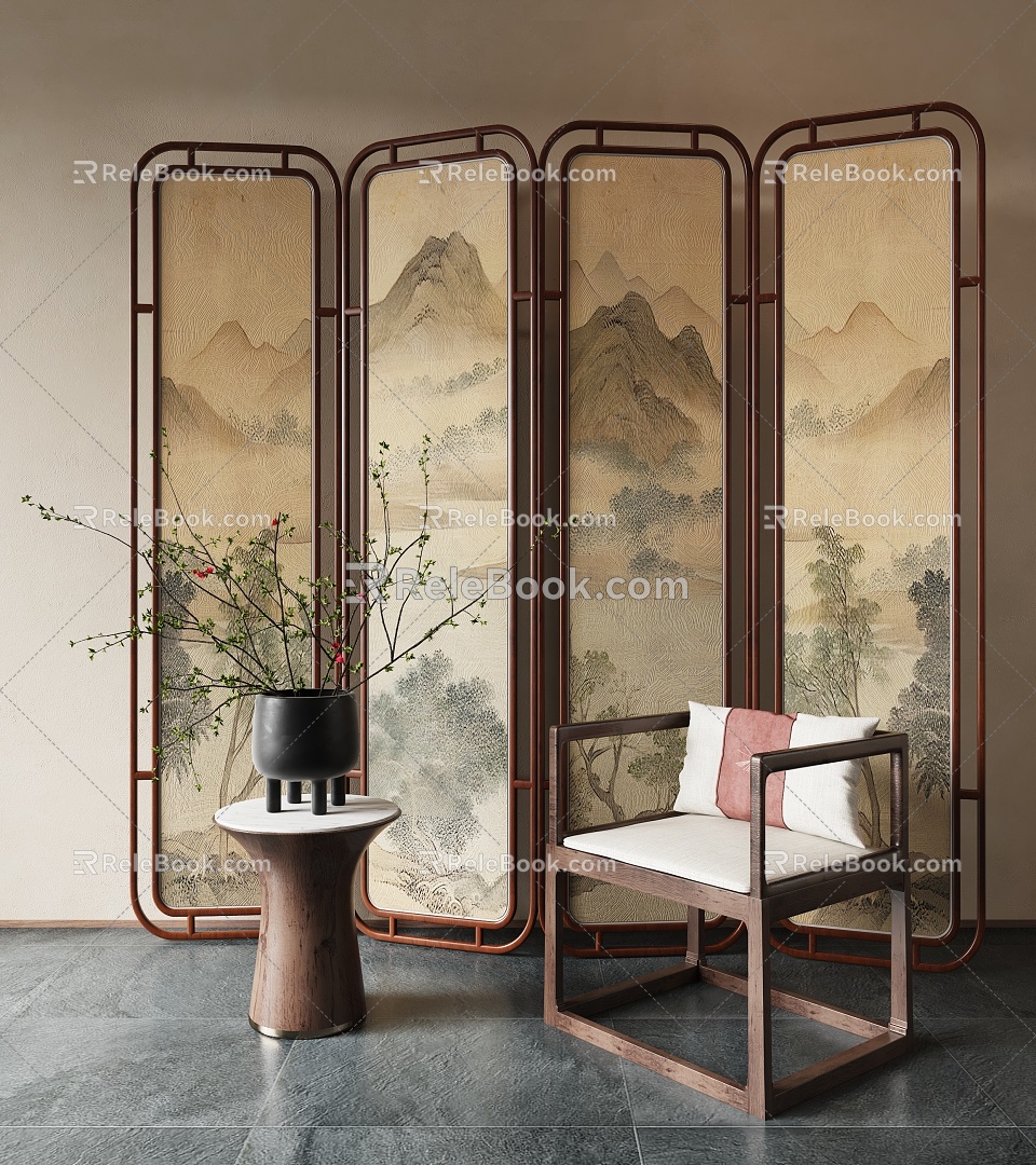 New Chinese-style Screen Partition Folding Screen model