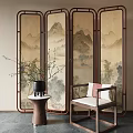 New Chinese-style Screen Partition Folding Screen 3d model