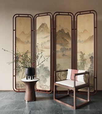 New Chinese-style Screen Partition Folding Screen 3d model