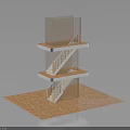 Three Tier Architectural Model With Wooden Base Glass Railings Connecting Platforms And Staircase