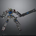 Futuristic Mecha Robot Character With Yellow Horn Blue Red Details And Large Sword