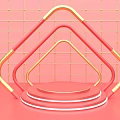 Pink Background Display With Gold Red Geometric Triangle Frames Circular Platform And Neon Light
