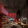 Stylish Café Interior Design With Red Walls Round Windows Pendant Lights And Wooden Seats