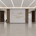 Modern Minimalist Office Reception With Marble Counter Brand Logo Wall And Potted Green Plants