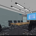 Modern Conference Room Interior With Wooden Table Leather Chairs Glass Whiteboard And Projection Screen