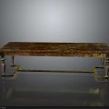 Vintage Rustic Wooden Table With Distressed Red Brown Top And Metal Legs