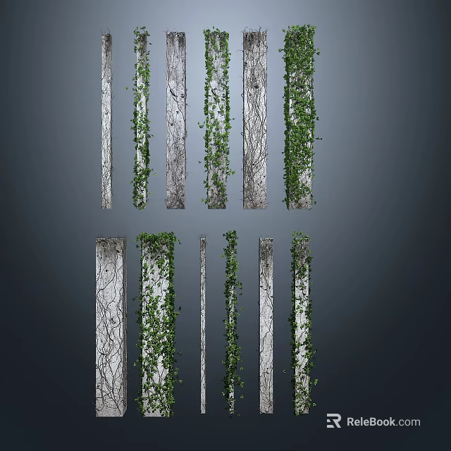 Lush Green Vines Growing Along Textured Vertical Wooden Panels For Natural Indoor Decor 3d model 