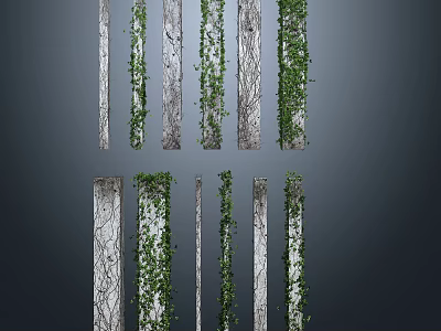 Lush Green Vines Growing Along Textured Vertical Wooden Panels For Natural Indoor Decor 3d model
