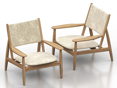 Modern Single Chair With Wooden Frame And Beige Cushion For Home Decor 3d model