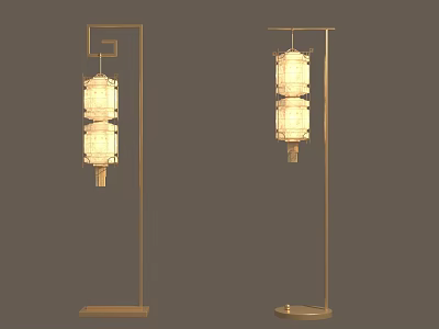 Chinese Style Decorative Floor Lamps With Lantern Design White Lampshade And Golden Stand 3d model
