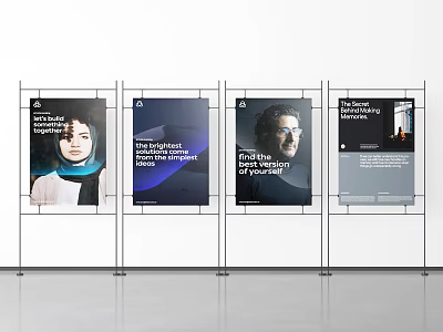 Three Billboards Featuring People Photos Inspirational Slogans And Abstract Designs 3d model