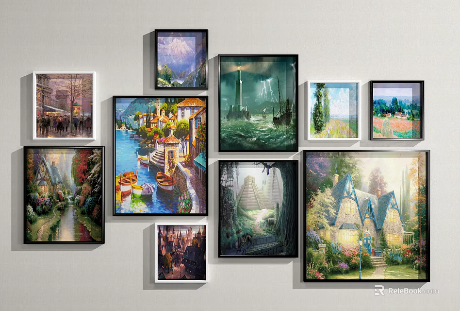 Colorful Art Paintings Wall Gallery With Various Themes And Framed Designs 3d model 