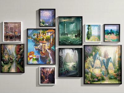 Colorful Art Paintings Wall Gallery With Various Themes And Framed Designs 3d model