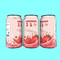 Refreshing Strawberry Juice In Three Cans With Light Blue Background And Fruit Design 3d model