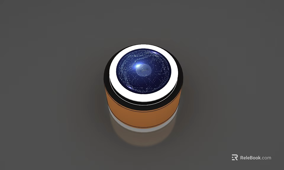 Round Metallic Object With Blue Glowing Center And Orange Black Outer Ring Shiny Surface 3d model