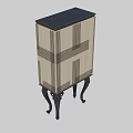 Wooden Decorative Cabinet With Black Metal Carved Legs And Geometric Line Patterns