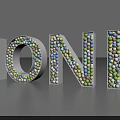 3D Letters M O N P Composed of Colorful Balls on Gray Background Decorative Design