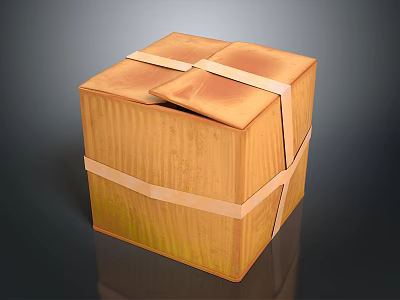 Household Items Packaged In Wooden Box With Straps For Storage And Transport 3d model