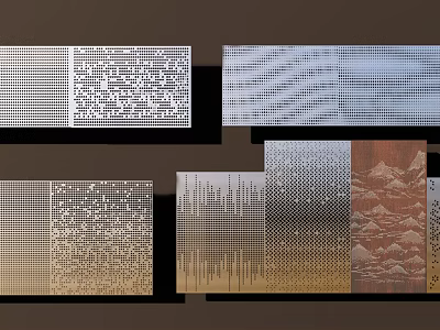 Decorative Metal Panels Featuring Diverse Perforated Patterns And Textured Designs 3d model