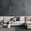 Light Beige L shaped Sectional Sofa with Decorative Pillows Round Coffee Tables Modern Interior