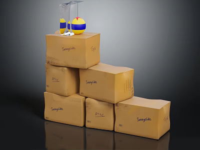 Stacked Samplelab Cardboard Boxes With Display Stand And Blue Yellow Ball 3d model
