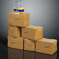 Stacked Samplelab Cardboard Boxes With Display Stand And Blue Yellow Ball