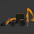 Yellow Construction Excavator With Front Loader Bucket And Hydraulic Arm 3d model