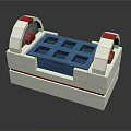 Industrial White Mechanical Base With Red Accents And Blue Grid Design