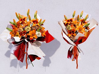 Modern floral orange lily flower bouquet narcissus lily flower festival bouquet flower floral ornaments yellow lily flower 3d model