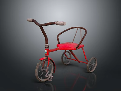 Vintage Red Tricycle With Brown Handlebars Red Seat And Three Wheels 3d model