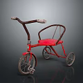 Vintage Red Tricycle With Brown Handlebars Red Seat And Three Wheels