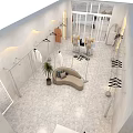 Modern Clothing Store Interior With Clothing Racks Hanging Clothes Sofa Plant And Lighting