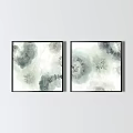 Two Panel Abstract Watercolor Paintings With Soft Green Gray White Tones And Black Frames 3d model