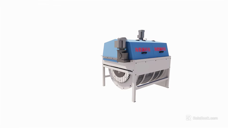 Industrial Equipment Featuring Blue And Red Design Rotary Drum Cooling Fins And Wheels 3d model 