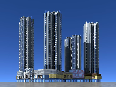Modern High Rise Commercial Complex With Shopping Mall And Office Spaces 3d model