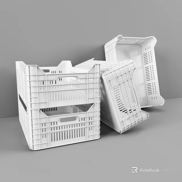 White Plastic Crates Stackable Ventilated Storage Containers with Grid Design 3d model 