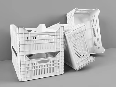 White Plastic Crates Stackable Ventilated Storage Containers with Grid Design 3d model