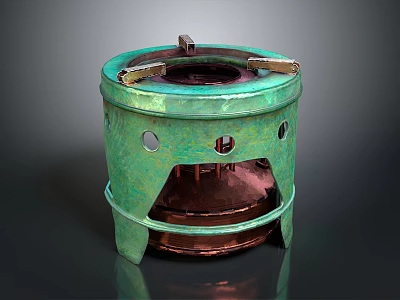 Green Copper Stove With Round Top And Stand Featuring Holes For Home Use 3d model