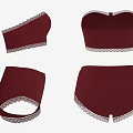 Stylish Burgundy Strapless Crop Tops With White Lace Trim And High Waisted Shorts
