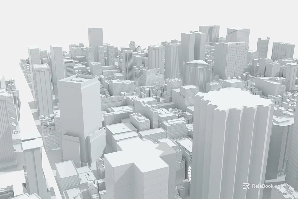Tall White Building Models Create Dense Urban 3D Rendered Architectural Scene 3d model