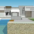 Modern Detached Villa With Swimming Pool Courtyard Glass Facade And Wooden Grilles