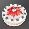 Homemade Round Layered Cream Cake Topped With Fresh Strawberries And Blueberries