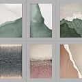 Abstract Textured Wall Art Paintings with Green Blue Pink Orange Tones