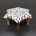 Star Shaped Stool With Black White Spots Pink Accents And Wooden Legs