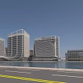Modern Office Buildings Complex With Green Spaces Roads And Lake In Urban Area