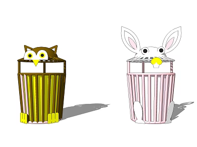 Cute Animal Shaped Public Facility Trash Bins With Brown Yellow Pink Decorative Design 3d model