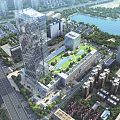 Birds Eye View Urban Planning Featuring Modern High Rise Buildings Central Green Park And Riverfront